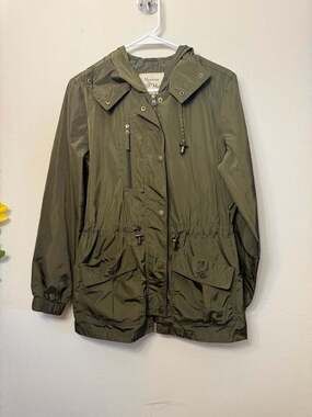 Maralyn & Me Olive Green Hooded Anorak Utility Rain Jacket
